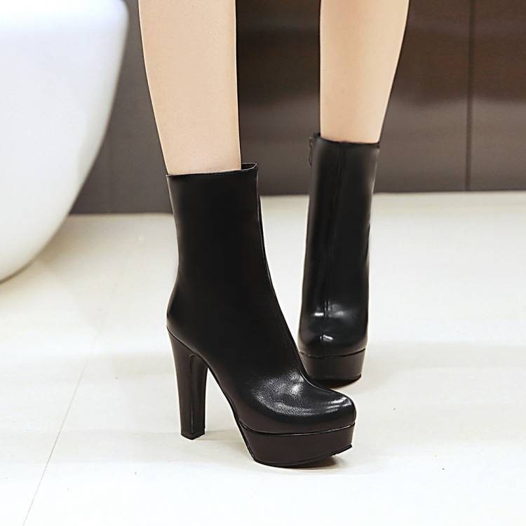 34-43 Kích Thước Đi Lại Ngón Chân Tròn Nền Tảng Cao Gót Giày Bốt Châu Âu Mỹ Thời Trang Mỏng Hơn Nhìn Dày Gót Giày Bốt Ngắn Nữ