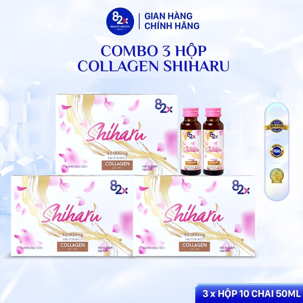 Ảnh Combo 3 Hộp Nước Uống Collagen 82X Shiharu - Hỗ Trợ Làm Đẹp Da, Cấp Ẩm, Trẻ Hoá Da 10 lọ/Hộp 1