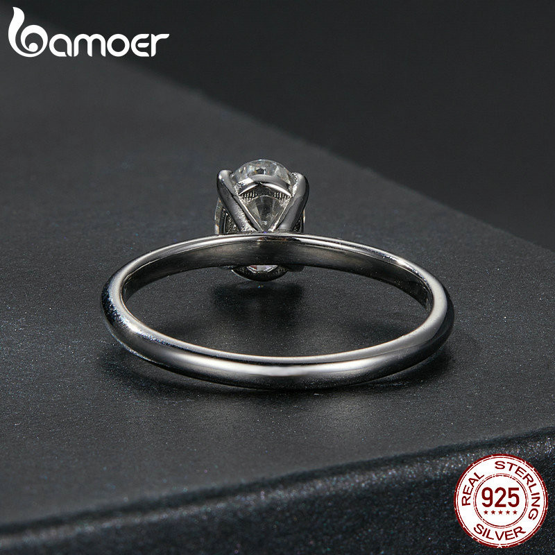 Nhẫn Bạc Bamoer 925 1CT Moissanite Trang Sức Thời Trang Quà Tặng Cho Nữ