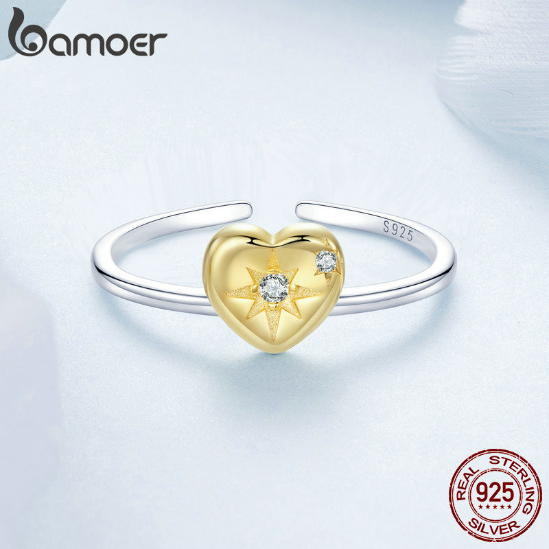 Bamoer 925 Sterling Sliver Nhẫn Có Thể Điều Chỉnh Trái Tim Khớp Trang Sức Thời Trang Quà Tặng Cho Nữ