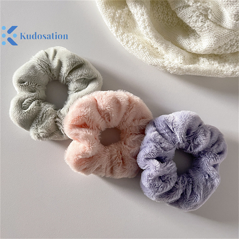 Kudosation Mùa Đông Ấm Áp Tóc Mềm Scrunchies Nữ Cô Gái Dễ Thương Sang Trọng Co Giãn Tóc Nhiều Màu Dây Cao Su