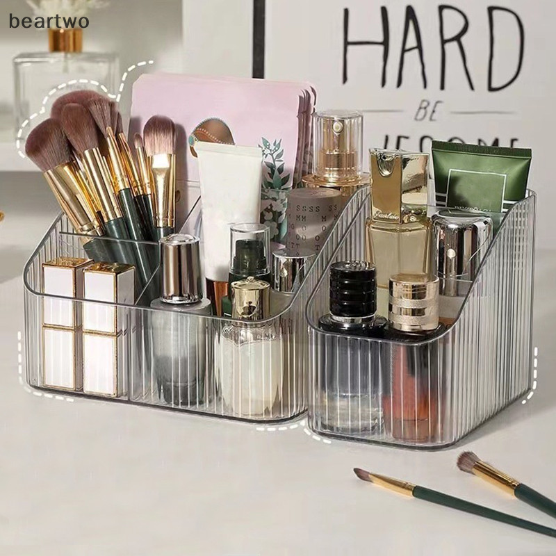 < Beartwo > Hộp lưu trữ năm lưới để bàn, Bàn trang điểm Acrylic hình thang trong suốt, Hộp đựng môi và mỹ phẩm gia dụng đẹp