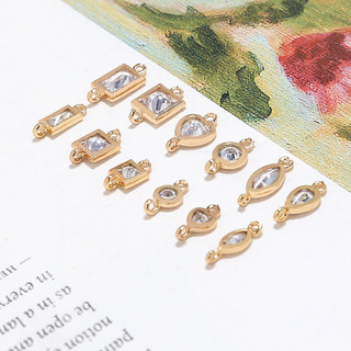 Mặt dây chuyền đôi hình giọt nước bằng đồng mạ vàng zircon ngọt ngào, trang sức handmade DIY, phụ kiện vòng tay, dây chuyền, bông tai