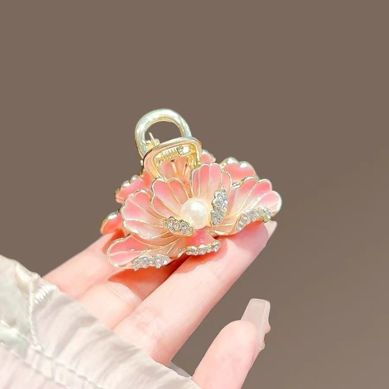 Mauropoli [Hàng có sẵn] Kẹp tóc hoa mẫu đơn cổ dành cho nữ Kẹp kẹp trung bình Đầu sau Cảm giác cao cấp Tóc cá mập Kẹp tóc nửa mảnh Mũ đội đầu