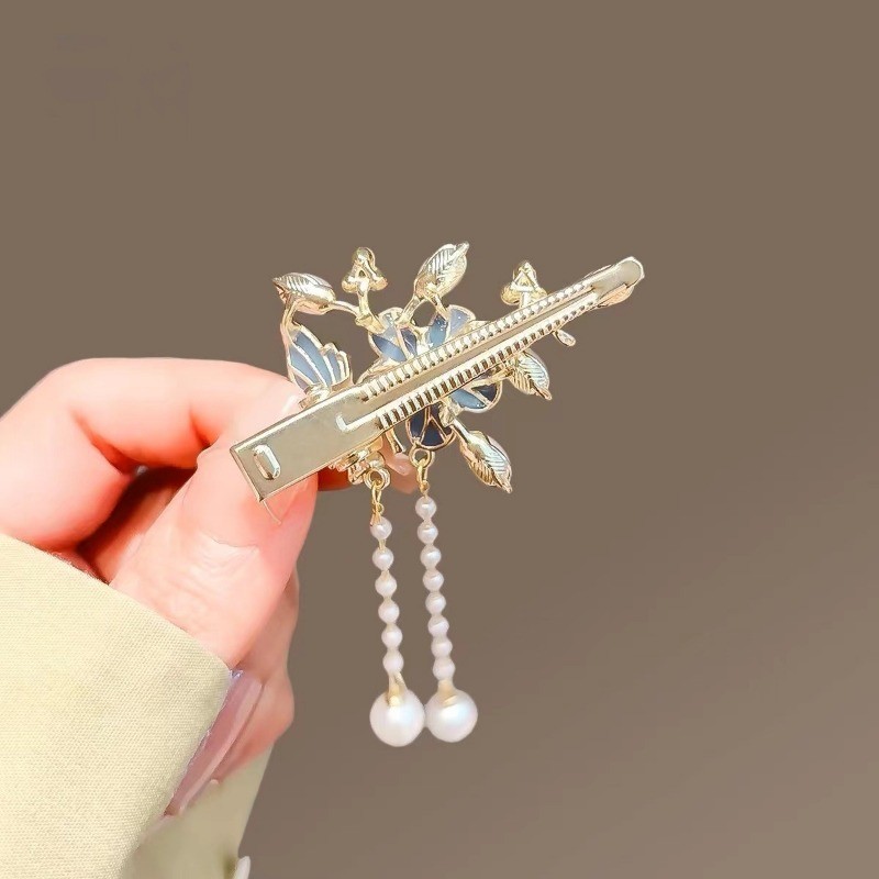 Mauropoli [Sẵn Sàng] Kẹp Bên Tua Rua Bướm Cổ Kẹp Mỏ Vịt Tinh Tế Đơn Giản Cao Cấp Cảm Giác Nổ Kẹp Tóc Gãy Kẹp Tóc Trung Quốc