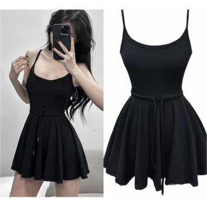 Đầm 2 Dây Ngắn Dáng Xòe Phối Eo Rút Dây D1326