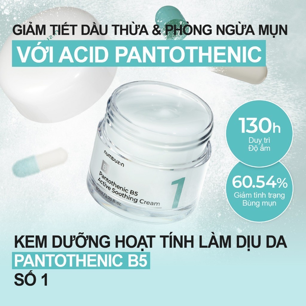 Kem Dưỡng ẩm, Giảm Dầu Mụn Numbuzin No.1 Pantothenic B5 Active Soothing Cream 80ml