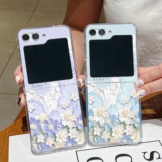 Hoa Tươi Trong Suốt Họa Tiết Trong Suốt Mềm TPU Ốp Lưng Điện Thoại Samsung Galaxy Z Flip 6 Flip 5 Flip 4 Flip 6 5 4 3 Khóa Kim Loại Silicon Gấp Bao