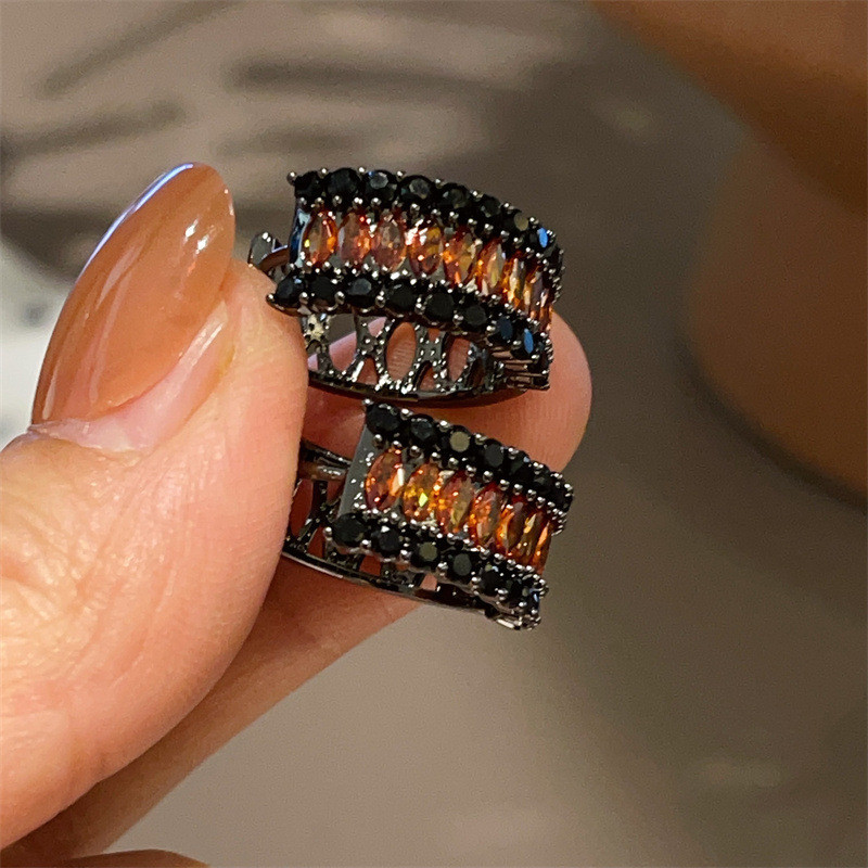 Bông tai Zircon sang trọng nhẹ Bông tai hình tròn màu đen Bông tai kim bạc 925 tinh tế Bán buôn