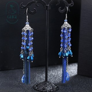 G GHGl Hàng Sẵn Có Nguyên Bản Hàn Quốc Retro Hợp Thời Trang Bohemian Pha Lê Tua Rua Bông Tai Bạc 925 Tính Khí Nữ Phong Cách Dài Bông Tai Độc Đáo