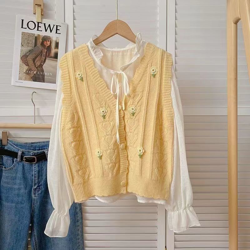 Áo Vest Nữ Thêu Hoa Dệt Kim Mới Rời Phong Cách Phương Tây Không Tay Xu Hướng