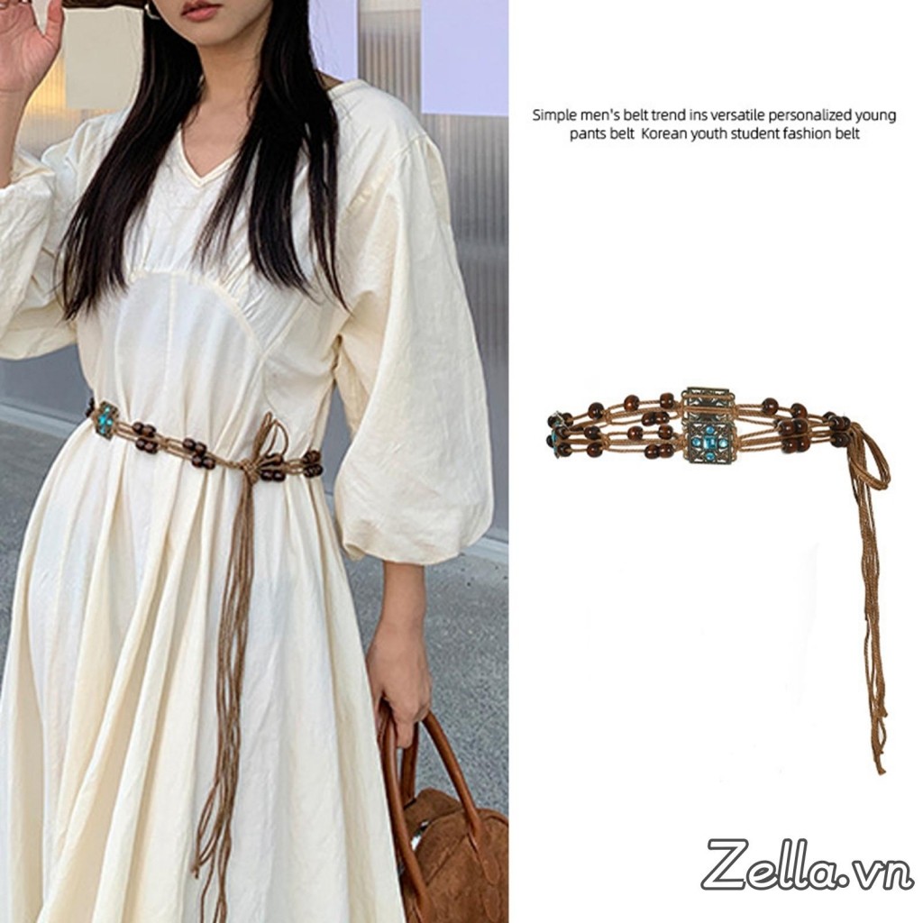 Đầm Nữ Thắt Lưng Phong Cách Dân Tộc Vintage Dây Thắt Lưng Trang Trí