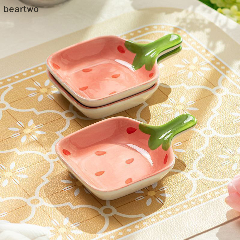 < Beartwo > Đĩa nhúng dâu hoạt hình siêu dễ thương Hộ gia đình Đĩa gốm ba chiều sốt cà chua Đĩa ăn nhẹ Vinaigrette Đẹp