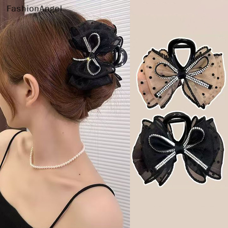 Fashionangel Lưới Thanh Lịch Nơ Kẹp Tóc Nữ Đuôi Ngựa Vuốt Kẹp Lấp Lánh Kim Cương Giả Kẹp Tóc Bé Gái Mũ Đội Đầu Phụ Kiện Tóc Quà Tặng TH