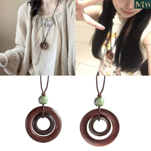 Miss * Vòng Cổ Vòng Tròn Đơn Giản Vintage Áo Len Dài Dây Xích Có Thể Điều Chỉnh Da Dây Vòng Cổ Trang Sức Dành Cho Nữ