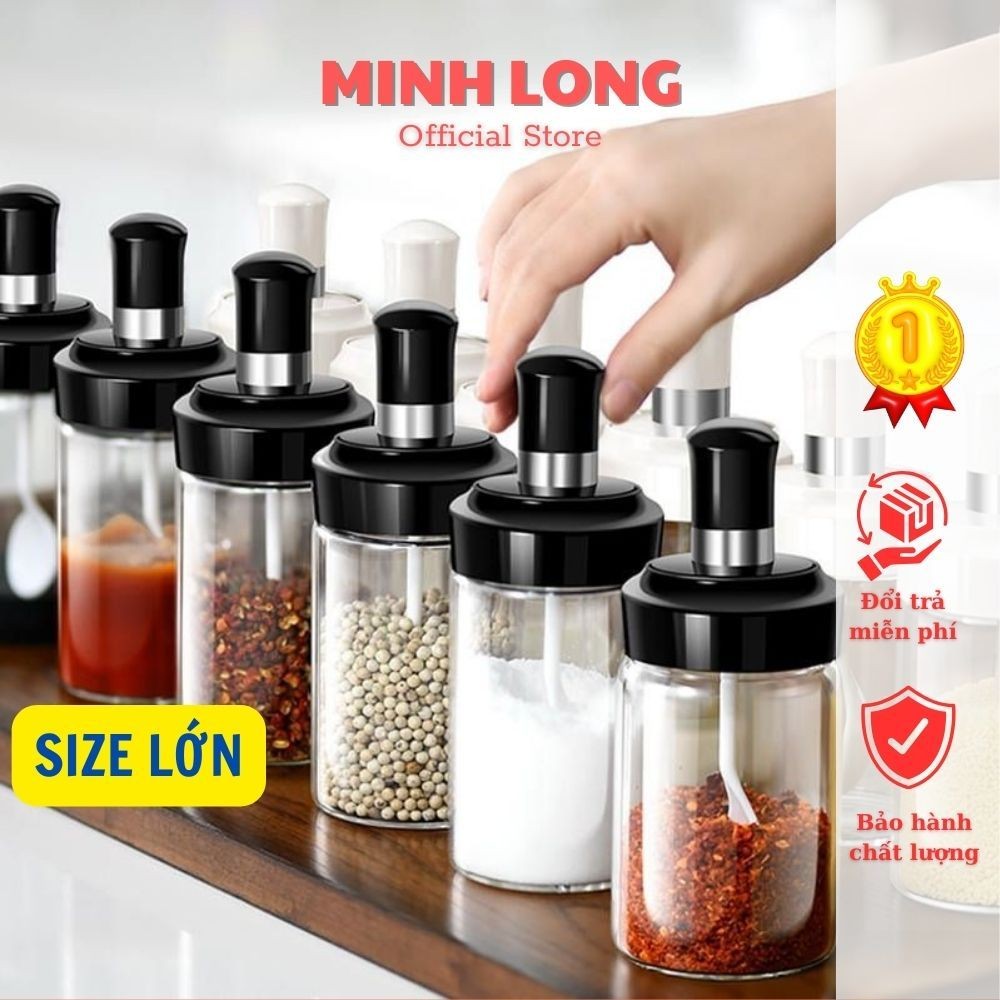 Lọ đựng gia vị thủy tinh - Hũ đựng gia vị có thìa thông minh