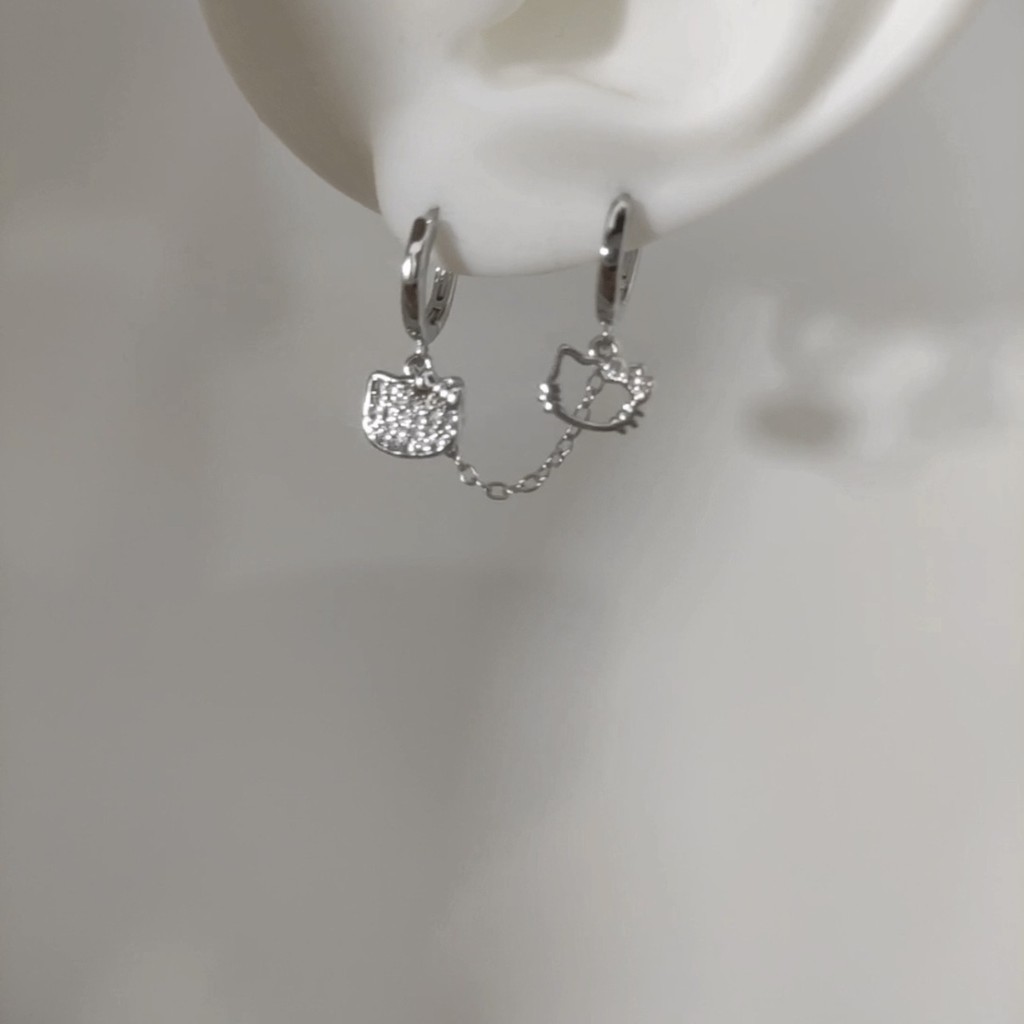 Bông tai xỏ đôi mèo Hello Kitty bạc s925 Bông Tai Xỏ Khuyên Tai học sinh xinh xắn ngọt ngào đáng yêu dành cho nữ Bông tai đơn giản