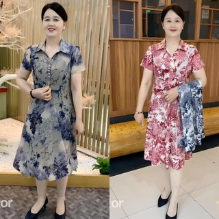 Đầm trung niên tặng mẹ XANH CỔ ĐỎ RUBY đi chơi dự tiệc sang trọng cao cấp chất liệu thun co giãn 4 chiều Nữ Women