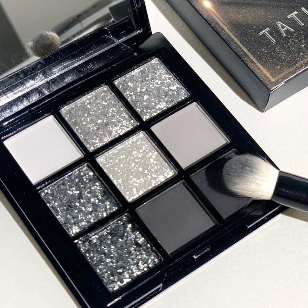 Learnever Tatibeauty 9 Màu Đen Phấn Mắt Bảng Màu Đen Xám Trang Điểm Phấn Mắt Lâu Dài Bạc U8v4