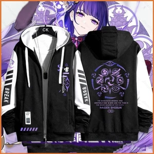 Bq Genshin Tác Động Raiden Shogun Áo Khoác Dây Kéo Áo Khoác Áo cardigan Áo Len Unisex Dài Tay Top Cosplay