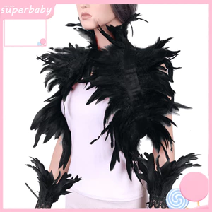 Superbaby Thiết Kế Lông Vũ Khăn Choàng Lông Vũ Bộ Vòng Tay Lông Khăn Choàng Phong Cách Gothic Cổ Có Vòng Cổ Halloween Cosplay Khăn Đeo Vai