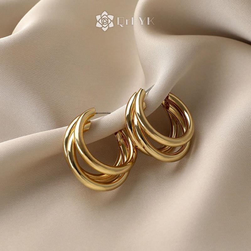 Qrhyk 1 Cặp Thiết Kế Tối Giản Kim Loại Phóng Đại Tai Hình Học Bông Tai Dành Cho Nữ Cô Gái Thời Trang Tính Khí Trang Sức Dự Tiệc Phụ Kiện Đơn Giản Mới