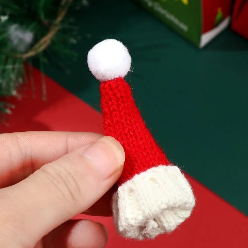 Bộ nắp chai rượu vang dự tiệc Giáng sinh mới Trang trí chai ông già Noel bằng vải dệt kim Mũ đỏ