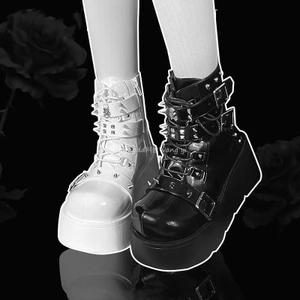 Giày Bốt Martin Nữ Đầu Lâu, Đế Dày Nền Tảng, Phong Cách Punk Văn Hóa Châu Á