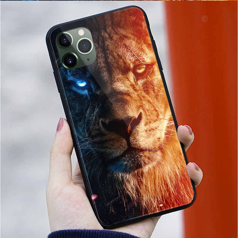 Ốp Điện Thoại Kính Cường Lực Sư Tử 01 Cho IPhone 15 14 13 12 11 Pro XS Max Plus Mini X XR 8 7 6s SE2 / 3