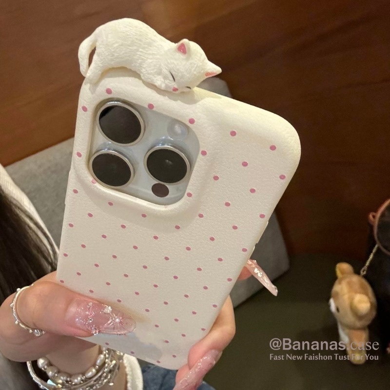 Ốp điện thoại iPhone 17 16 15 14 13 12 11 Pro Max X Xr Xs Max 3D DIY Cat Candy Color Circular Dots Ốp lưng da mềm - ảnh 2