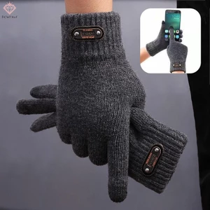 Găng tay len cảm ứng mùa đông, co giãn, cổ điển, full ngón, giữ ấm, dùng khi đạp xe, lái xe