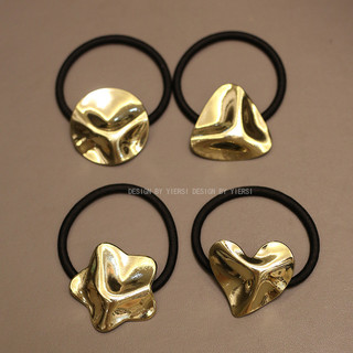 Mauropoli [Sẵn sàng] Niche Design Feel Unique Metal Bump Elastic Hair Ring All-Match Cool Style Hình học Dây buộc tóc cổ điển sang trọng
