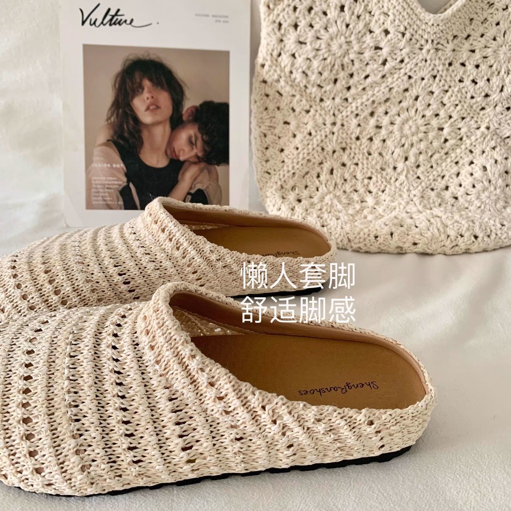 Niche Lưới Rỗng Thoáng Khí Closed-Toe Nửa Dép Cho Nữ Ngoài Trời La Mã Đế Dày