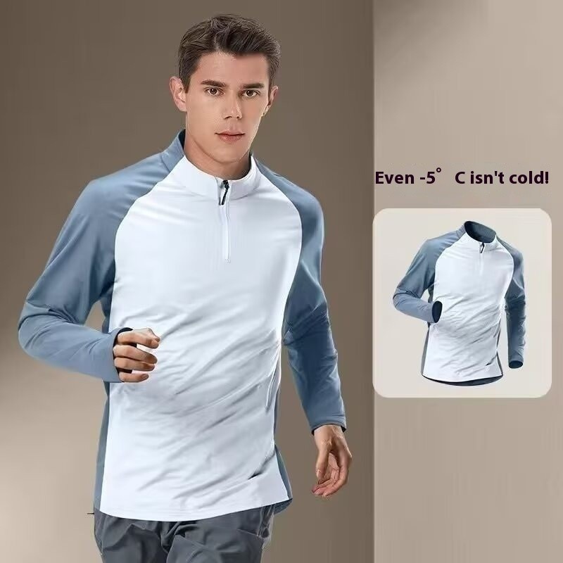 ThaliaWisp Ao thun nam dài tay, nhanh khô, phù hợp tập thể dục với nửa dây kéo