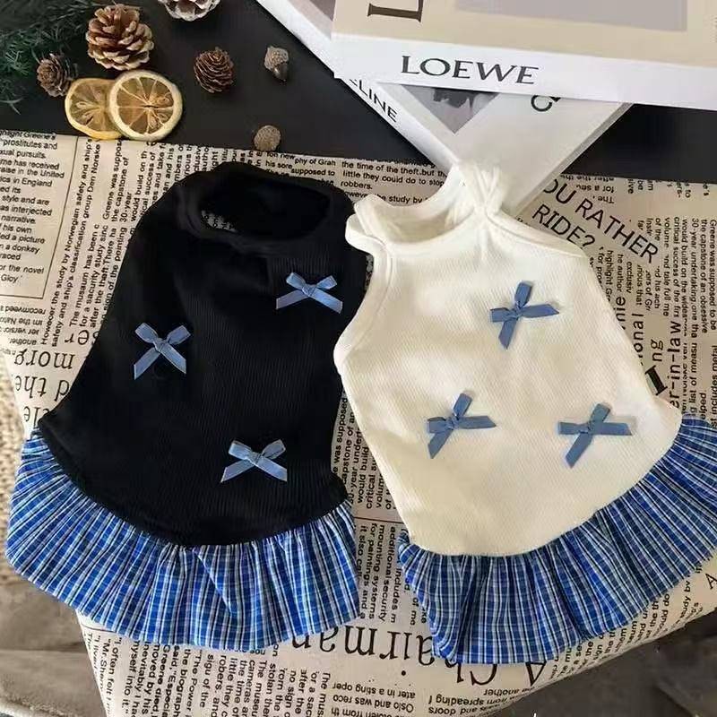【Ready Stock】 Bow Suspenders Dress Teddy Bichon Yorkshire Pet Dog Cat Clothes Summer Breathable Thin BPku