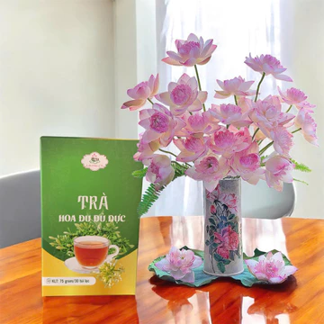 Trà hoa đu đủ đực Liên Hoa Chi, hộp 30 gói trà hoa đu đủ đực, xạ đen