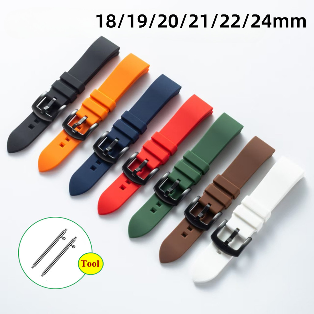 Khóa màu đen - Dây đeo đồng hồ silicon phát hành nhanh 18 / 19 / 20 / 21 / 22 / 24mm Cao su đa năng Giao diện phẳng Phụ kiện dây đeo đồng hồ silicon