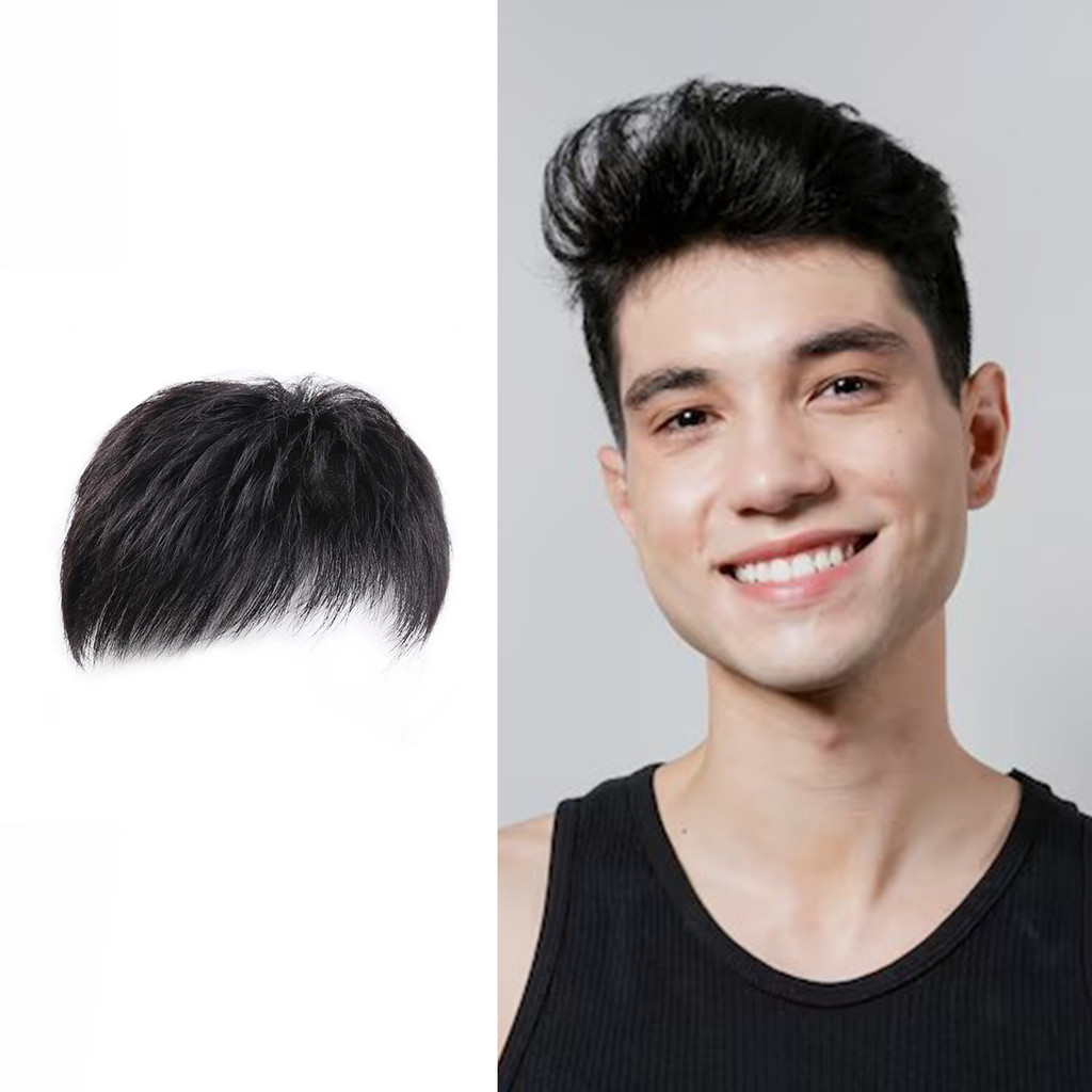Tóc giả miếng toupee đen cho nam, mềm mại thoáng khí không mùi, phù hợp nam hói