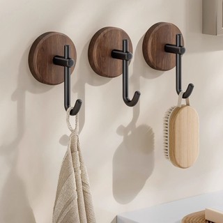 Móc treo tường PWSSEND, Móc lưu trữ treo tường bằng gỗ đen trắng, Bắc Âu Không có máy khoan Chống thấm nước Tự dính Móc treo trang trí