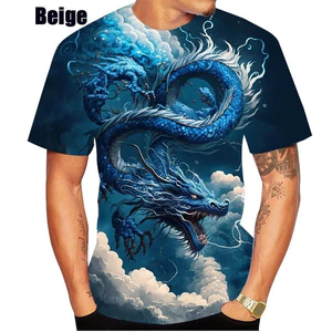 Áo thun in hình rồng 3D - Áo cổ tròn ngắn tay thông thường dành cho nam mùa hè