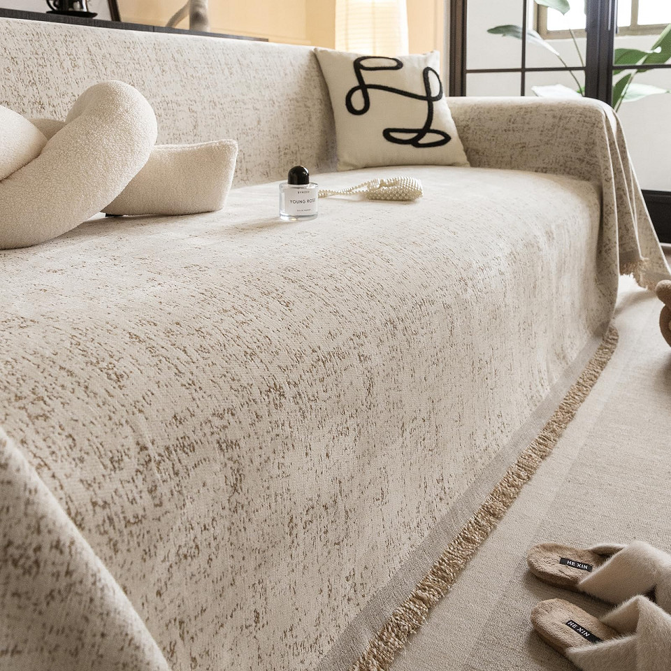 Mềm Chenille Sofa Dành Cho Sofa Phần Đất Nước Mộc Mạc Viền Ghế Dành Cho Chó Loveseat Cover Futon Cover Hình Chữ L Có Thể Giặt Bảo Vệ Ghế