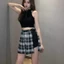Pealike Xếp Ly Mini Váy Punk Gothic Nửa Váy Bất Đối Xứng Eo Plaids Xếp Ly Váy Chữ A Có Quần Short Dạo Phố