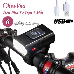 Đèn Pha Xe Đạp 2 Mắt - 6 chế độ ánh sáng, Sạc USB, Chống Nước, Ánh sáng siêu sáng, tầm chiếu xa