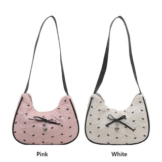 Túi Tote HOBBYIN, Túi Đeo Vai Thường Ngày Dung Tích Lớn, Thiết Kế Màu Hồng Trắng Nơ Satchels Túi Thiếu Niên Bé Gái