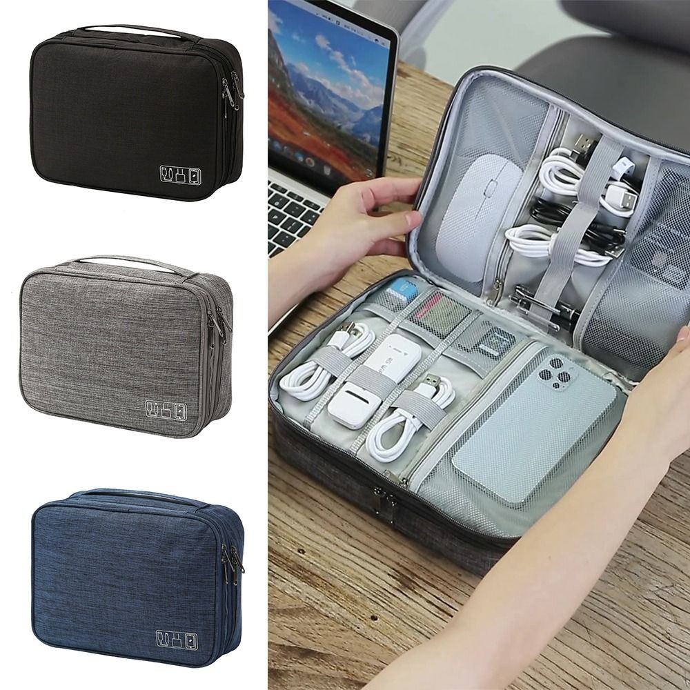 Tổ chức điện tử HOBBYIN, Túi lưu trữ cáp 3 lớp nhiều túi, Mang theo cáp chống bụi chống nước Du lịch