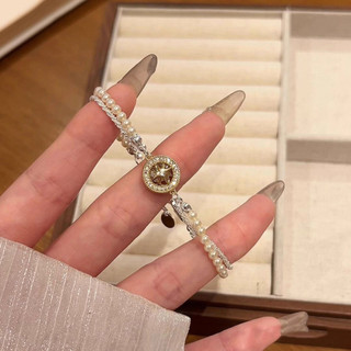 Vòng Tay đôi Nữ Ngôi Sao Kim Cương Và Ngọc Trai Hai Lớp Vòng Tay Nữ Phong Cách Retro Sang Trọng