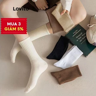 Vớ LOVITO mềm hút ẩm tốt màu trơn phong cách thể dục thường ngày cho nữ L8LD087 (trắng/ trắng ngà/ kaki/ nâu/ đen)