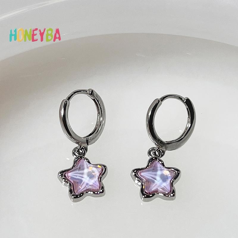 < Honeyba > Gothic Dễ Thương Giấc Mơ Cổ Tích Ánh Trăng Đá Ngôi Sao Mặt Dây Chuyền Bông Tai Cho Egirl Y2K EMO 2000s Bông Tai Kẹp Goth Vintage Phụ Kiện Trang Sức