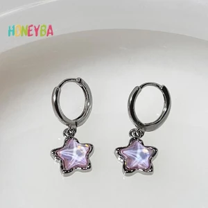 < Honeyba > Gothic Dễ Thương Giấc Mơ Cổ Tích Ánh Trăng Đá Ngôi Sao Mặt Dây Chuyền Bông Tai Cho Egirl Y2K EMO 2000s Bông Tai Kẹp Goth Vintage Phụ Kiện Trang Sức