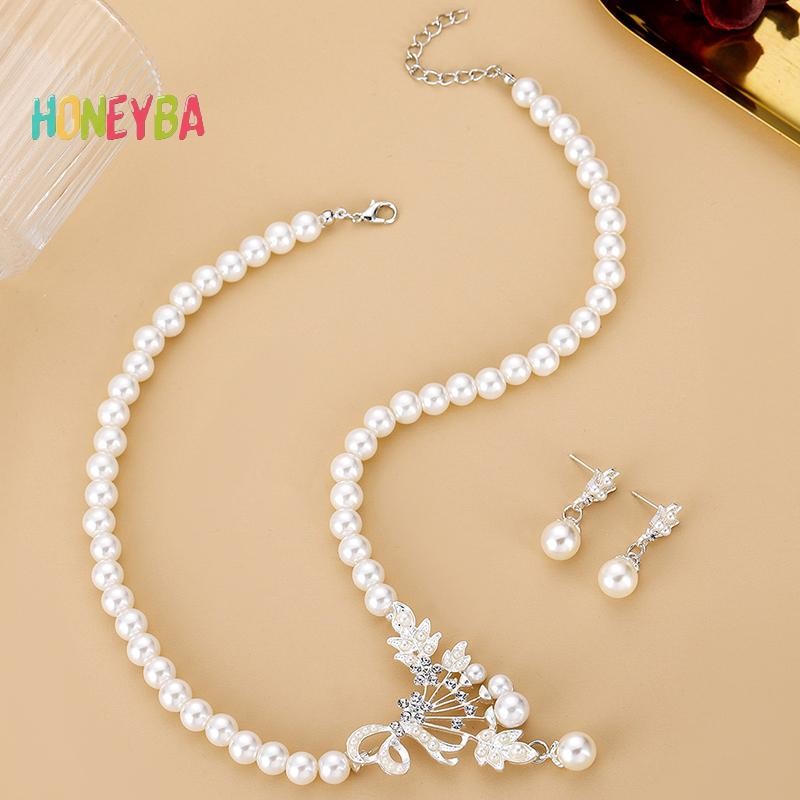 < Honeyba > Bộ Bông Tai Vòng Cổ Ngọc Trai Châu Âu Và Mỹ Nữ Tính Khí Đầm Vòng Cổ Bông Tai